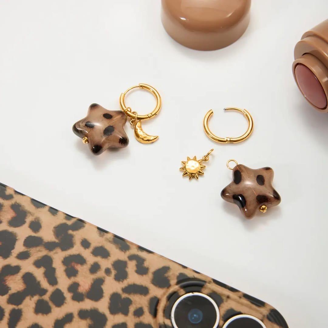 Cheetah Print Star Charm Earrings