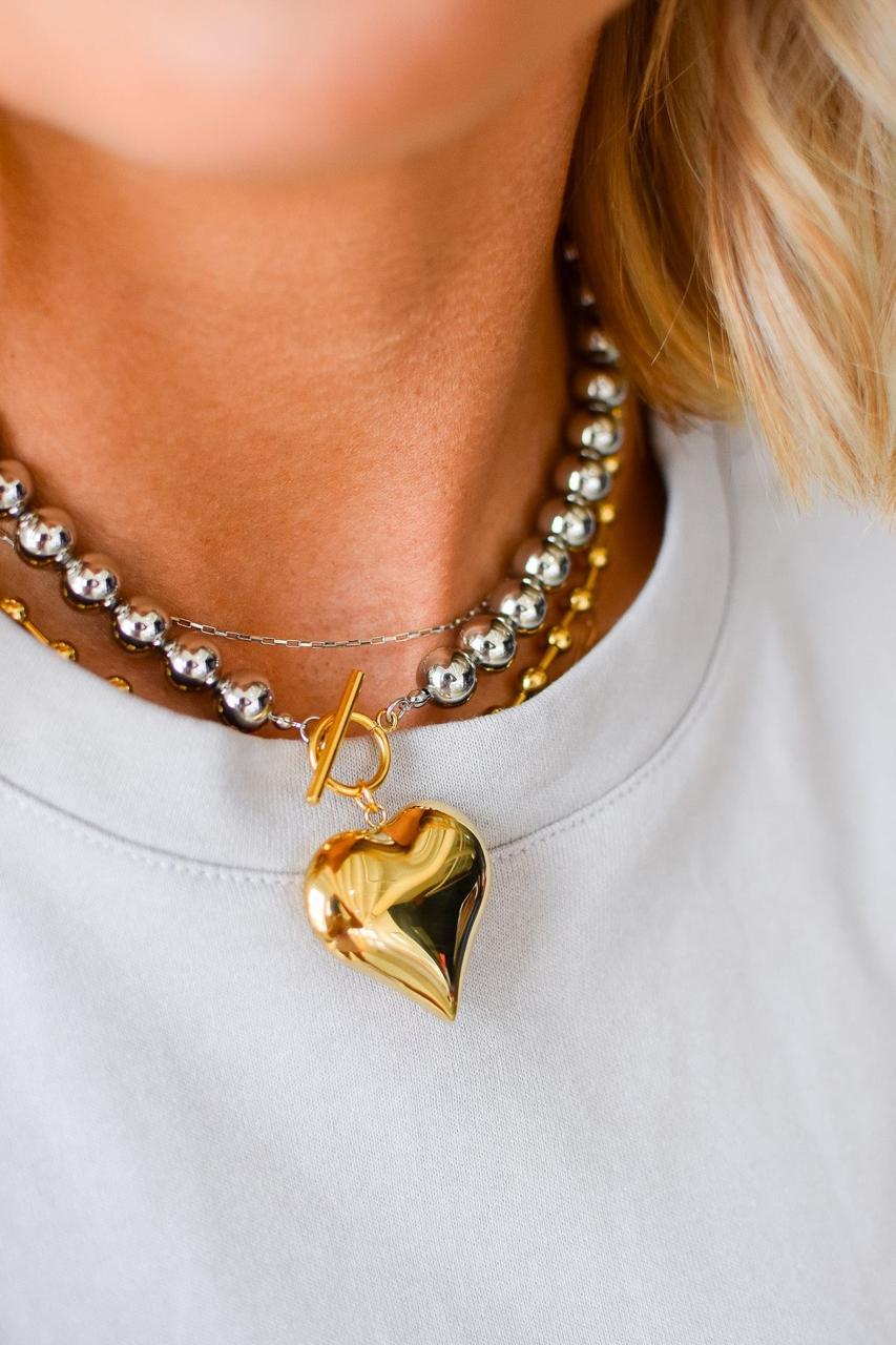 Heart Beads Mixed Metals Waterproof Necklace
