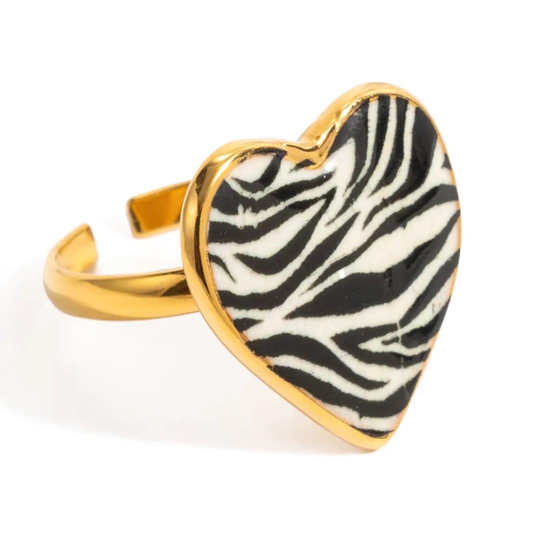 Zebra Print Heart Shaped Ring