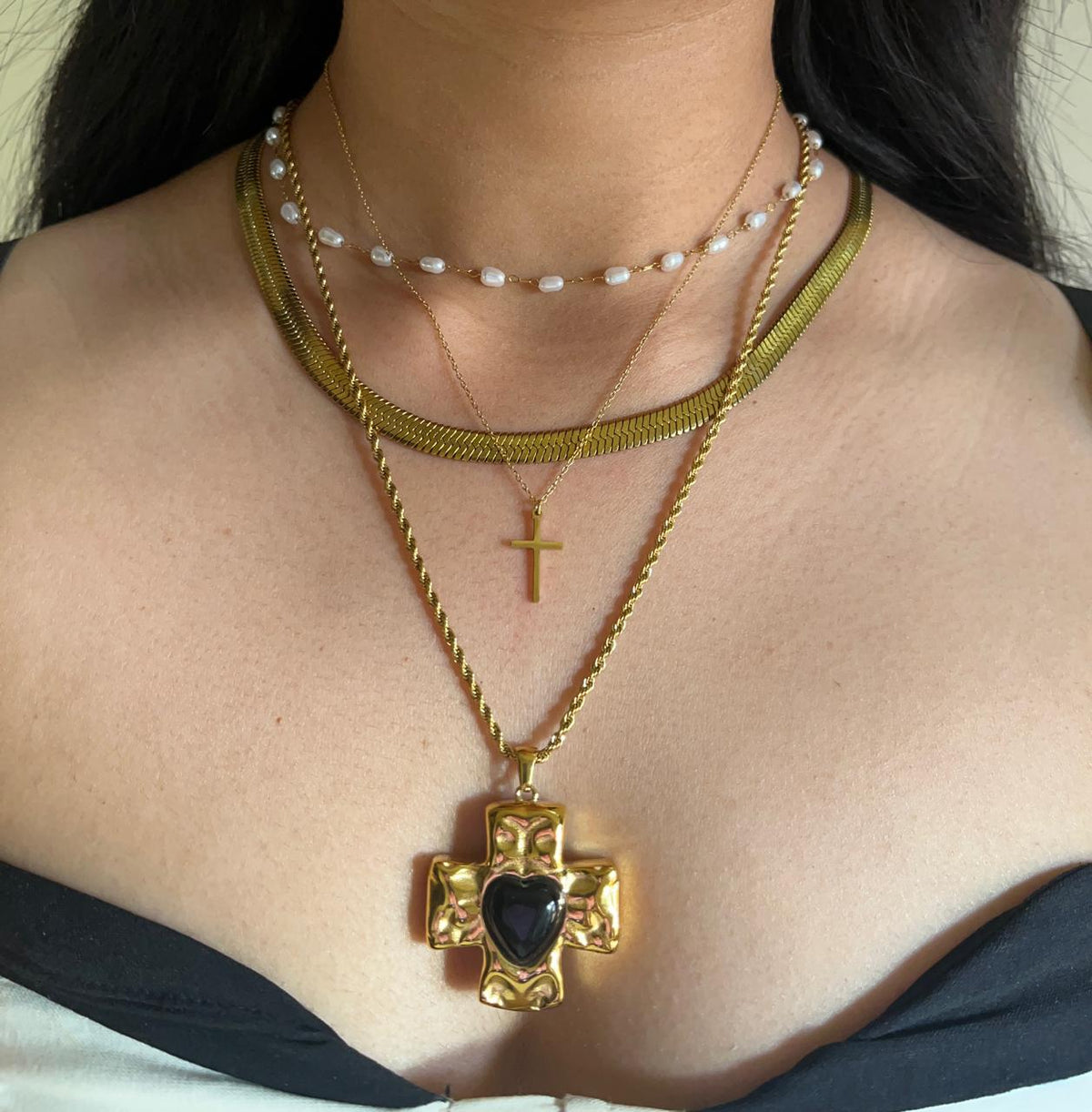 Black & Gold Cross Waterproof Necklace