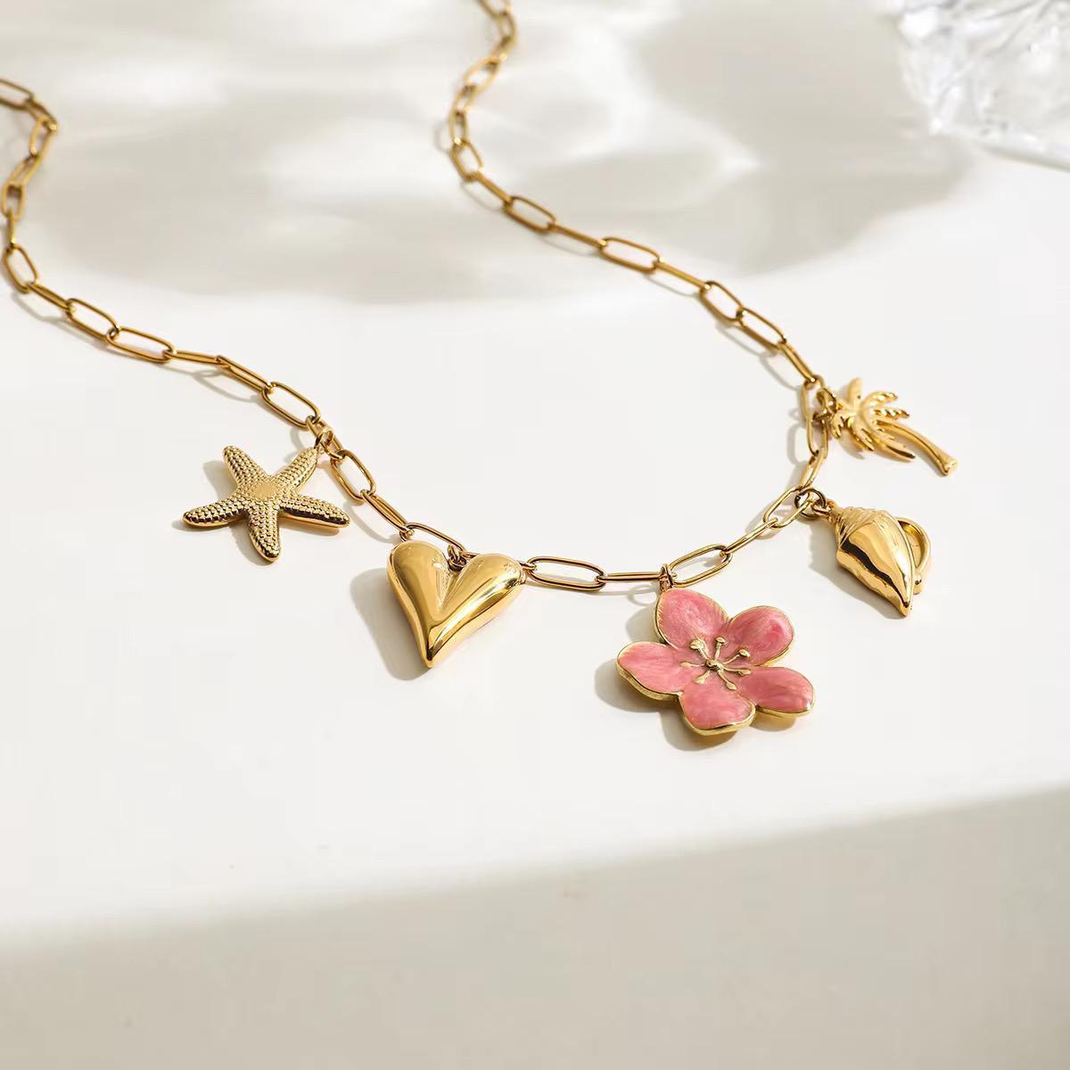 Pink Cherry Blossom Waterproof Charm Necklace