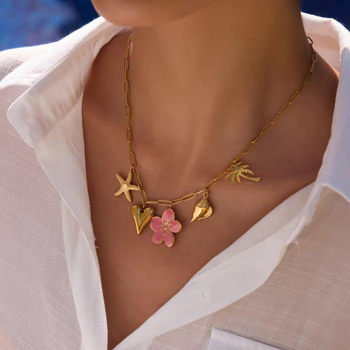 Pink Cherry Blossom Waterproof Charm Necklace