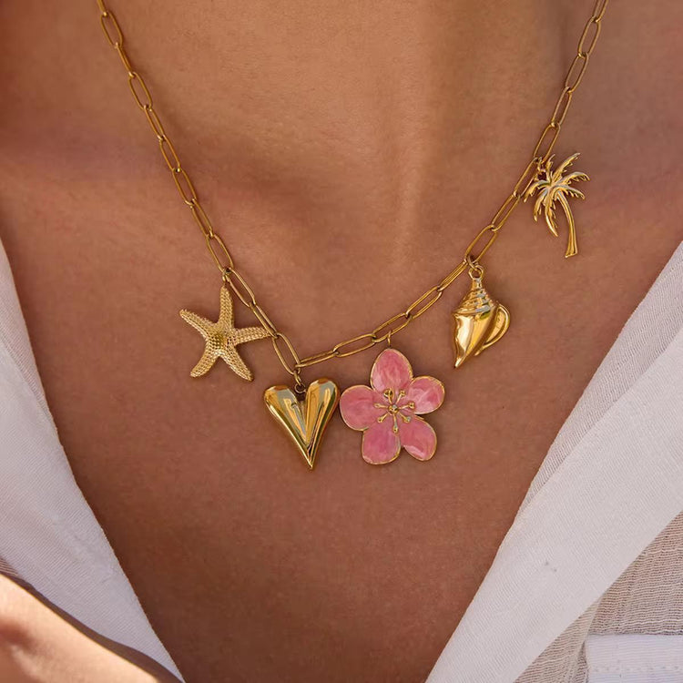 Pink Cherry Blossom Waterproof Charm Necklace