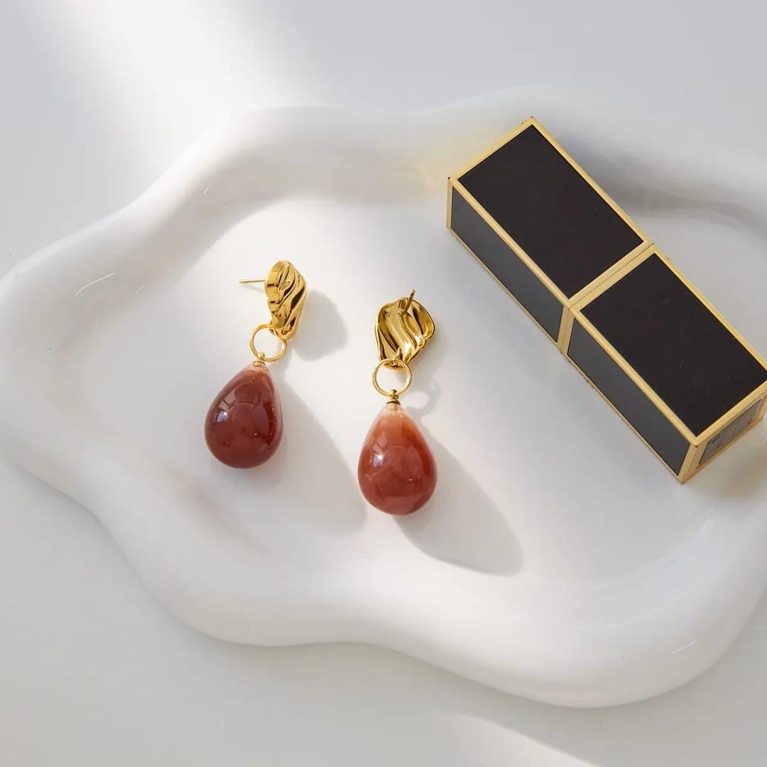 Brown Resin Drop Waterproof Earrings