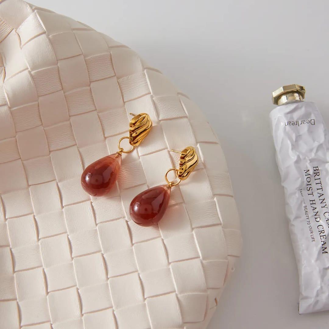 Brown Resin Drop Waterproof Earrings