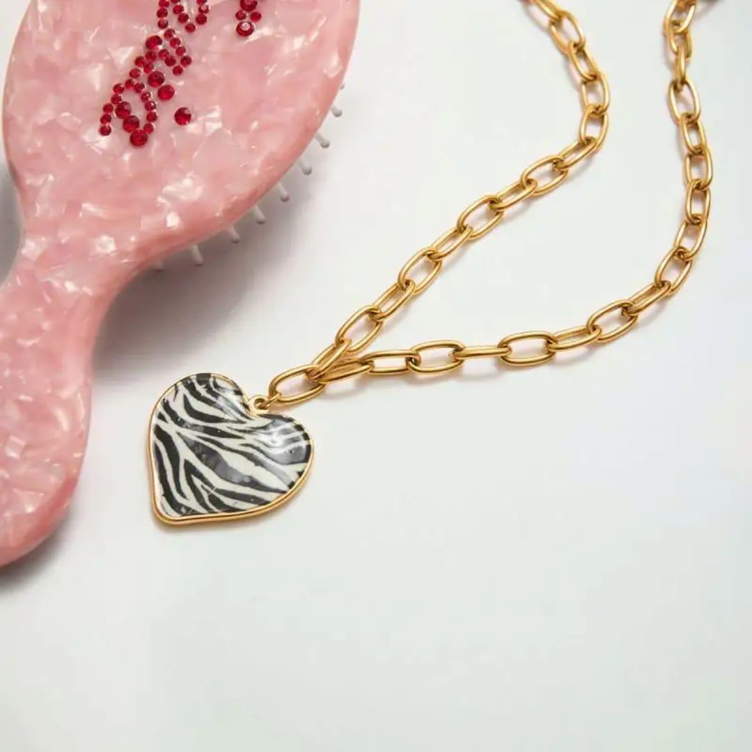 Zebra Print Heart Shaped Necklace