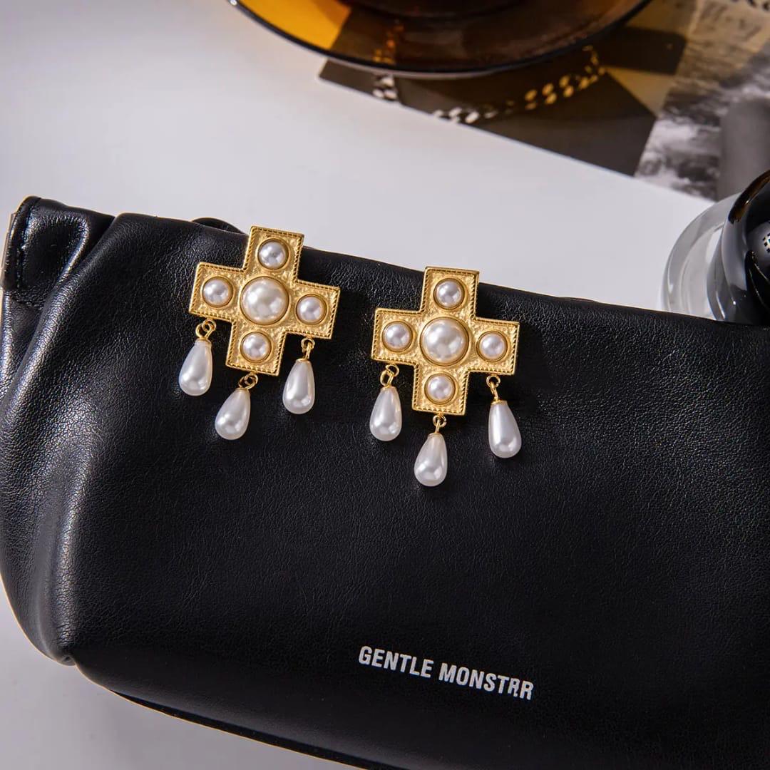 Pearl Statment Cross Earrings