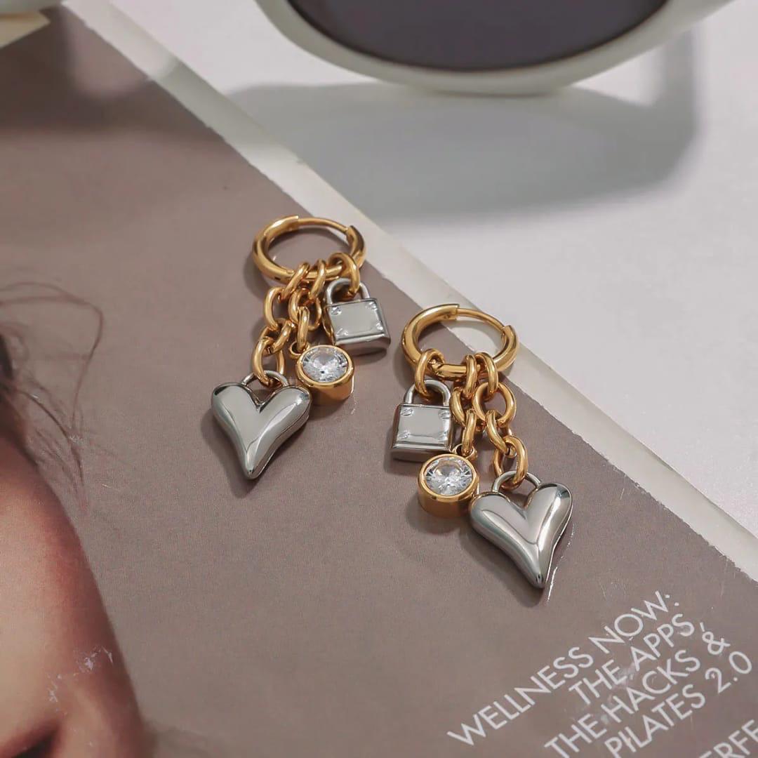 Mixed Metals Heart Charms Earrings