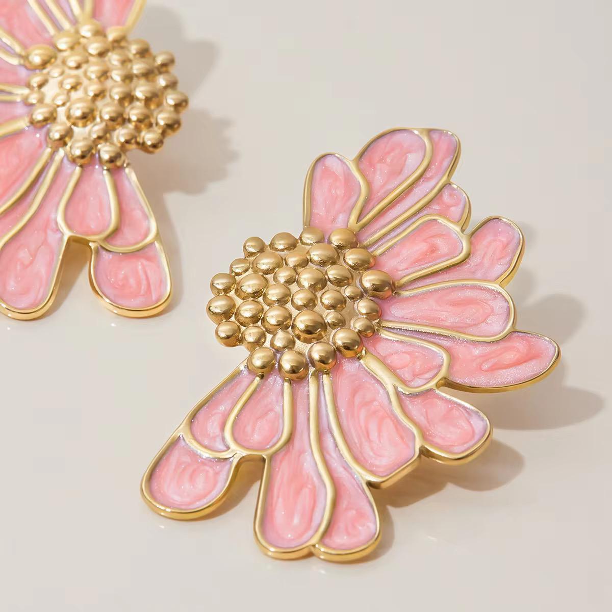 Pink Daisy Statement Waterproof Earrings