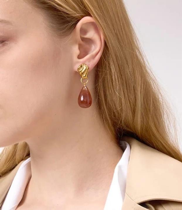 Brown Resin Drop Waterproof Earrings