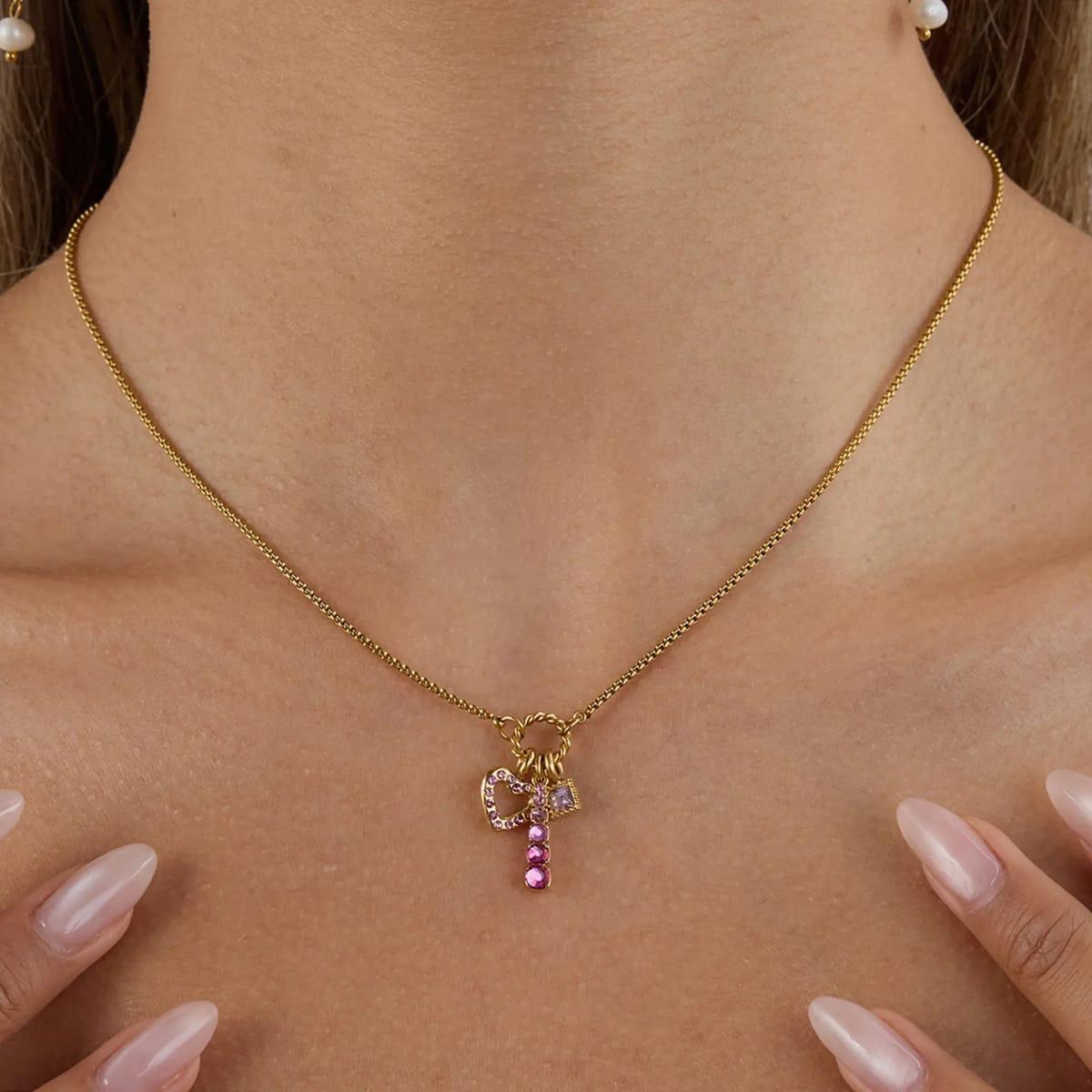 Pink Mini Heart  Charm Minimal Necklace