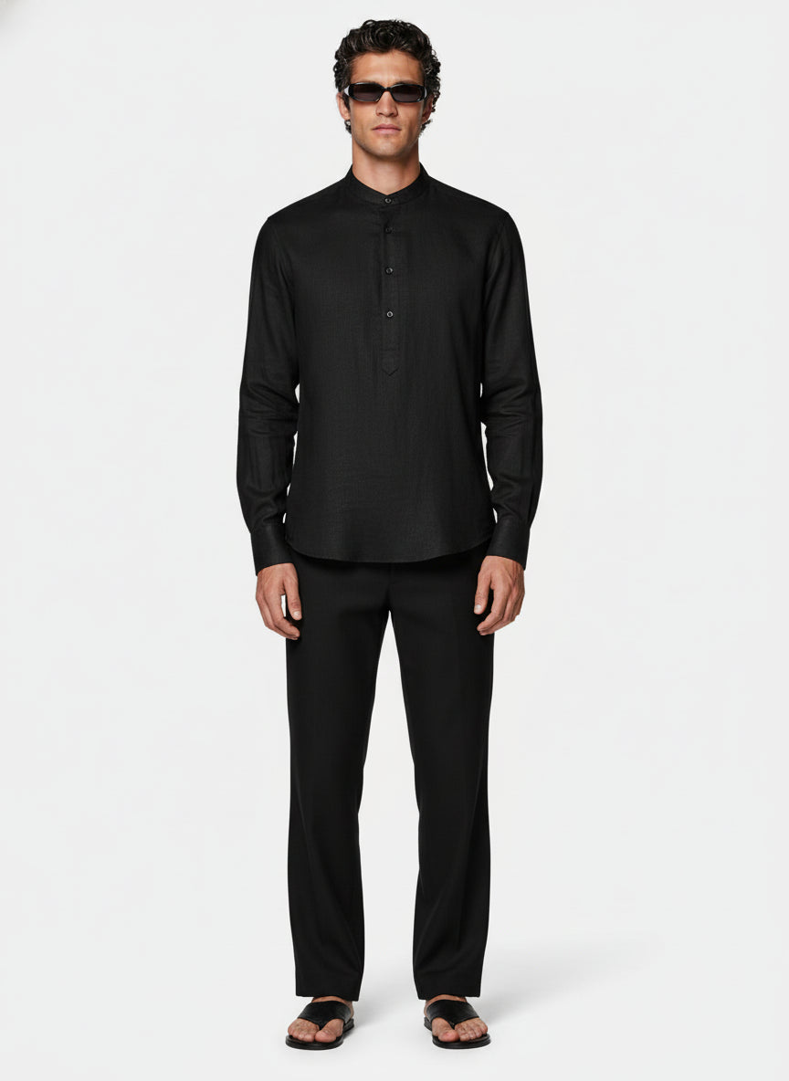 100% Linen Kurta Black