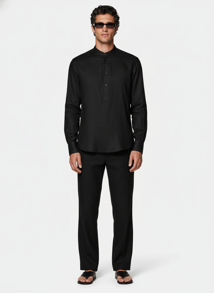100% Linen Kurta Black