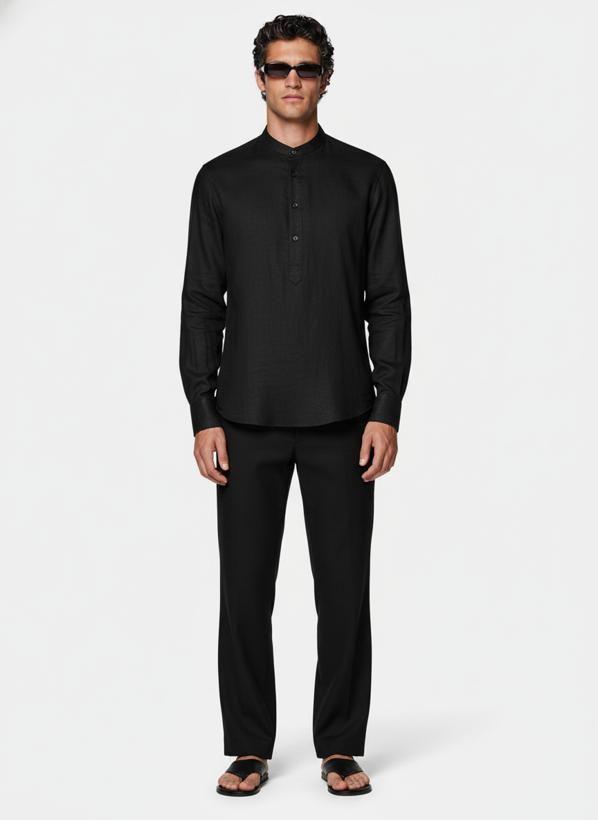 100% Linen Kurta Black