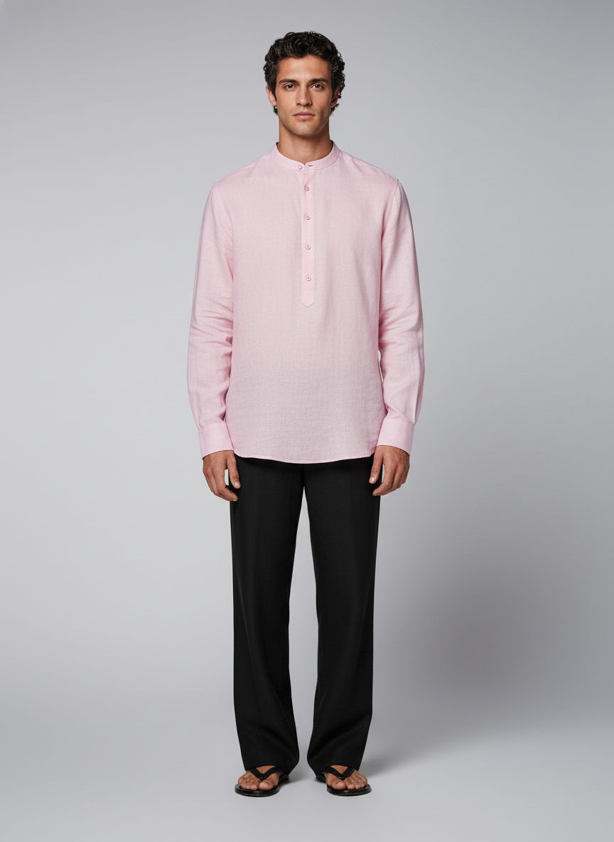 100% Linen Kurta Brandy Rose