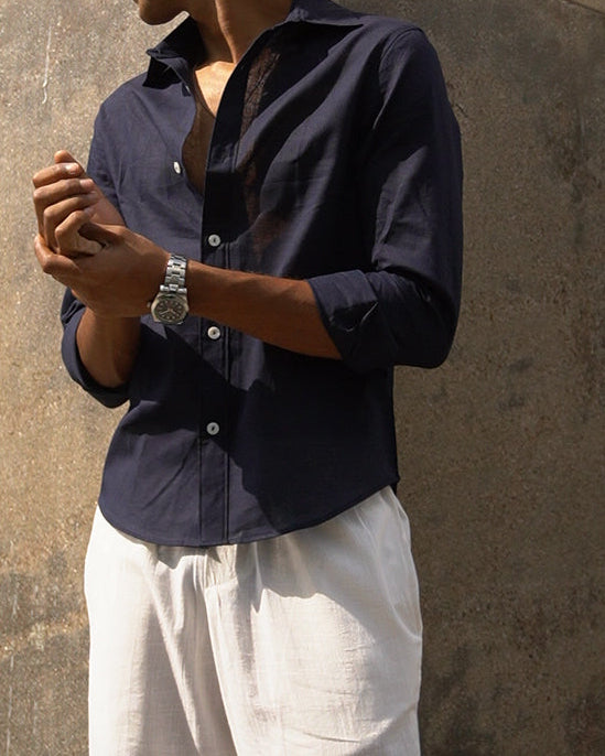 Navy Blue Kiro Full-Sleeved Shirt