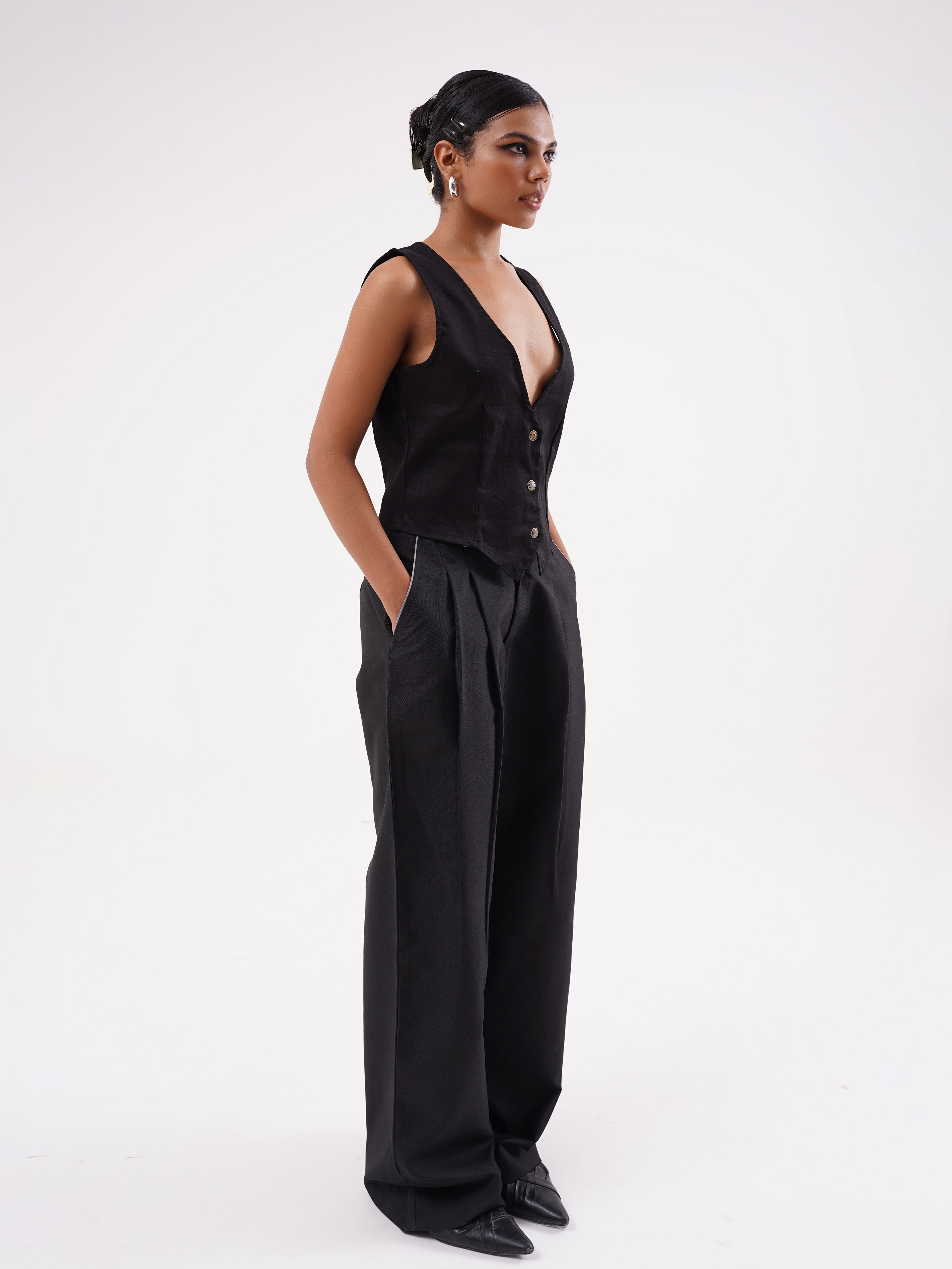 Sauve Tailored Pleated Wide-Leg Trousers