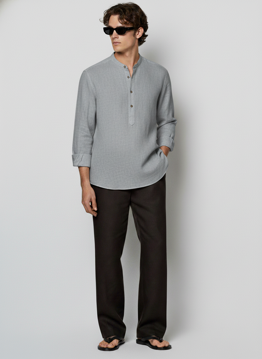 100% Linen Kurta Grey