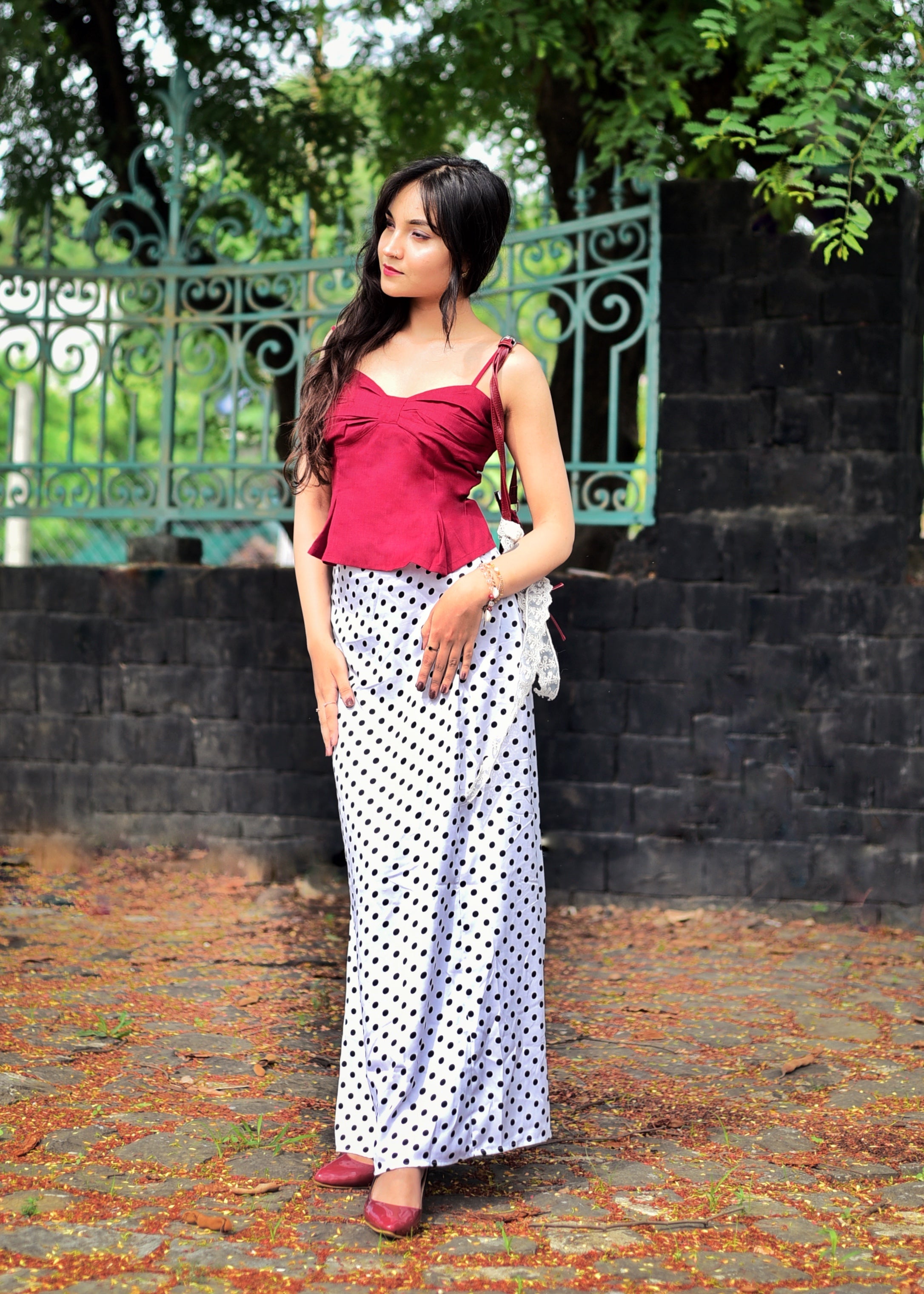 Rosy pleated top in crimson