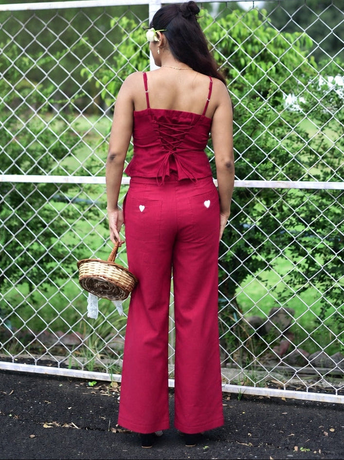 Rosy straight fit heart trouser in crimson