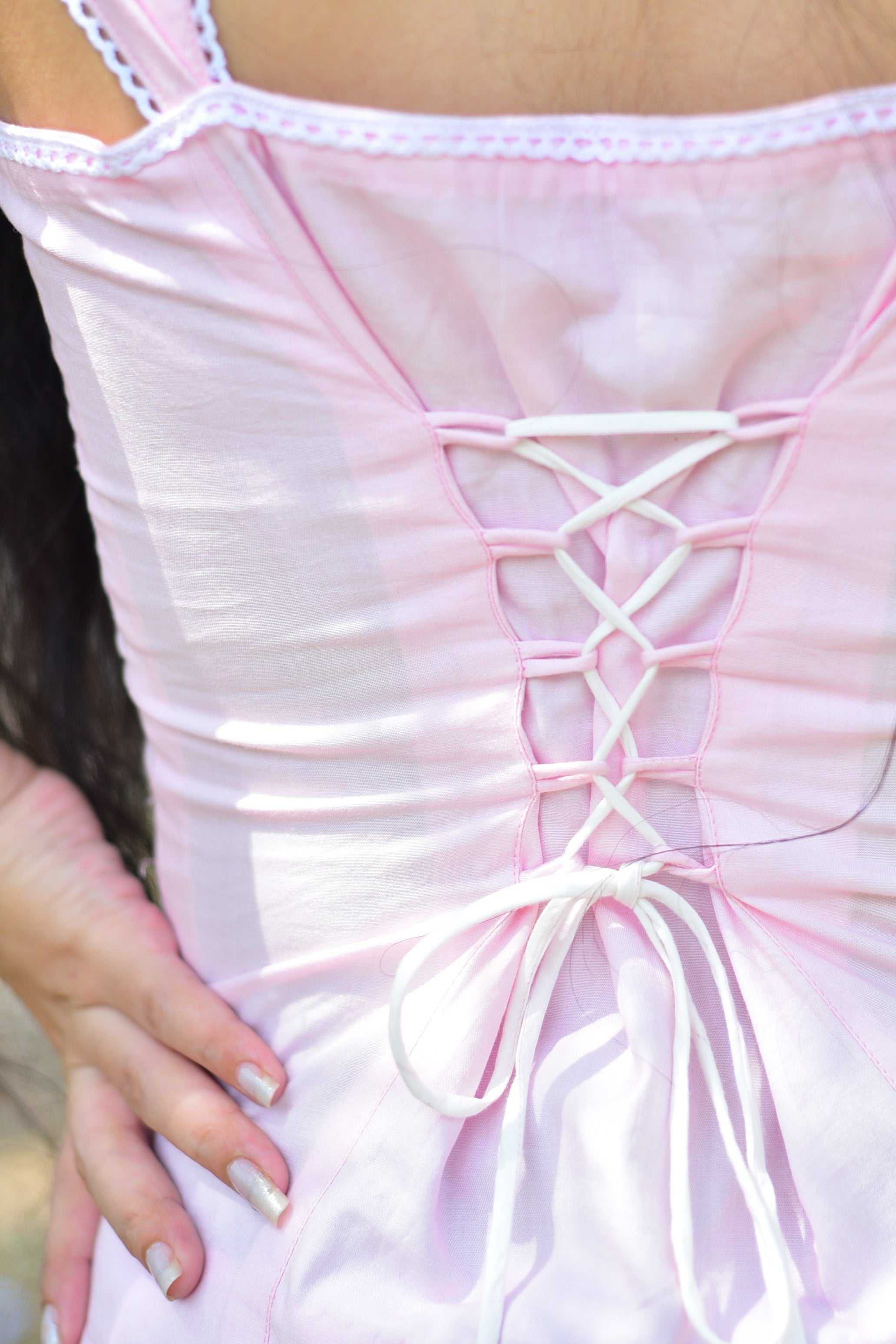 Lily corset back top in blush pink