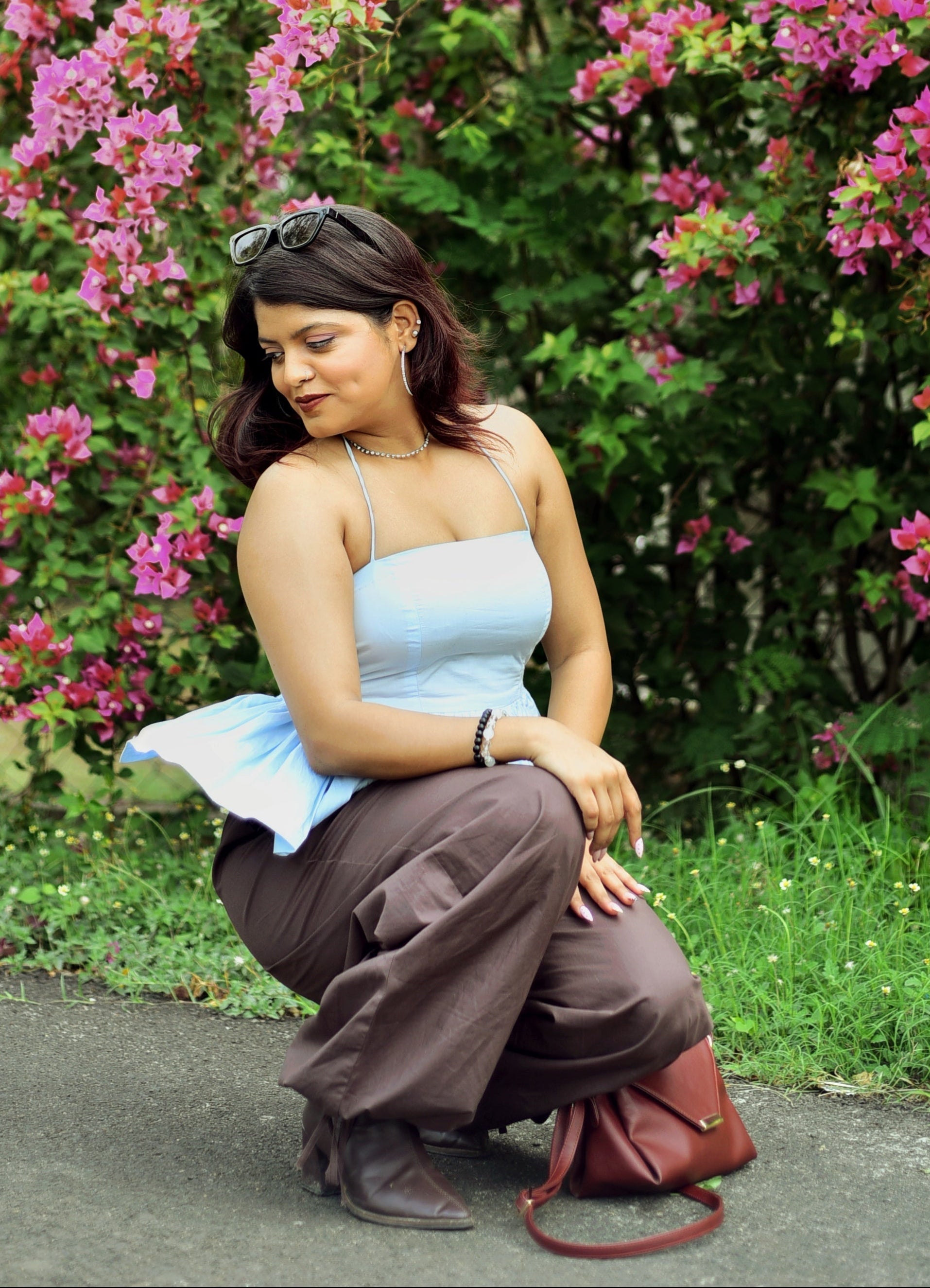 Jasmine bubble top in sky blue
