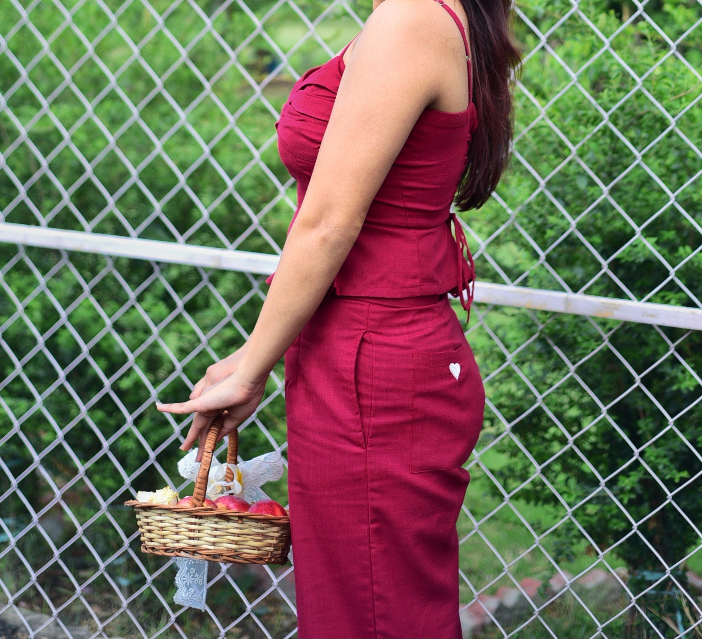 Rosy straight fit heart trouser in crimson