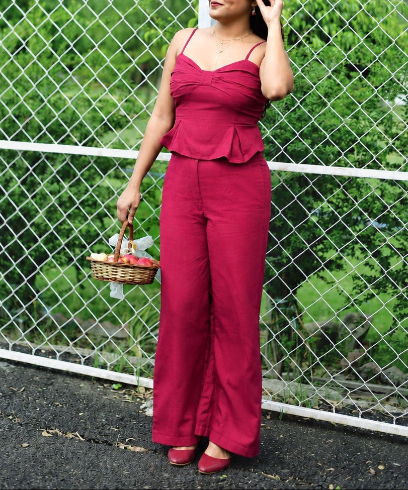 Rosy straight fit heart trouser in crimson
