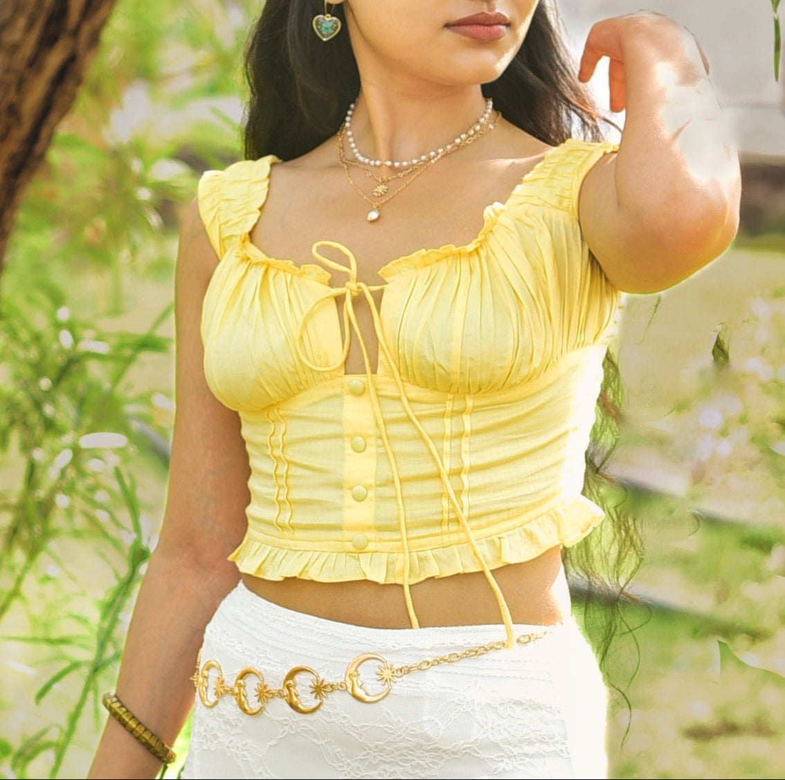 Daisy corset fit top in butter yellow