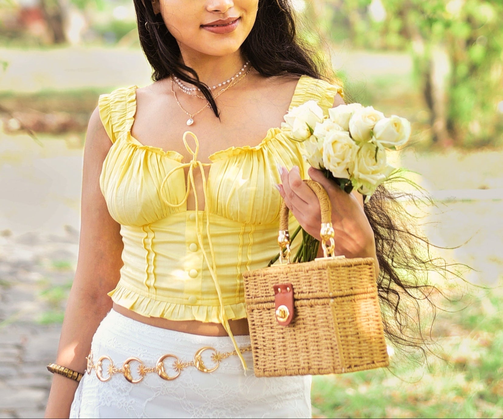 Daisy corset fit top in butter yellow