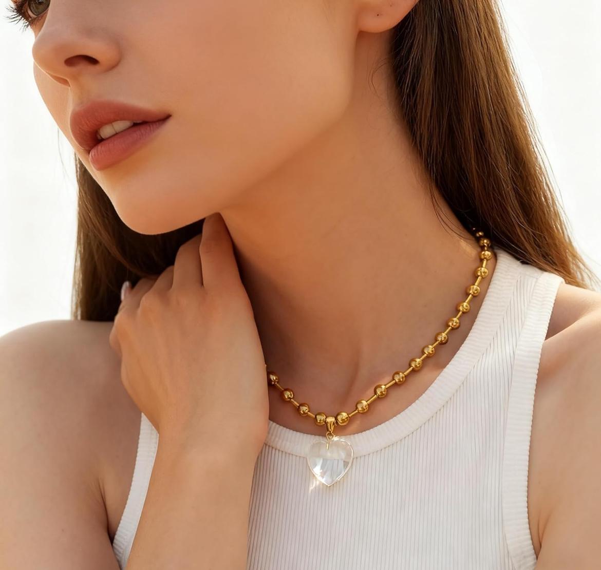 18 K Gold Plated Glass Heart Necklace