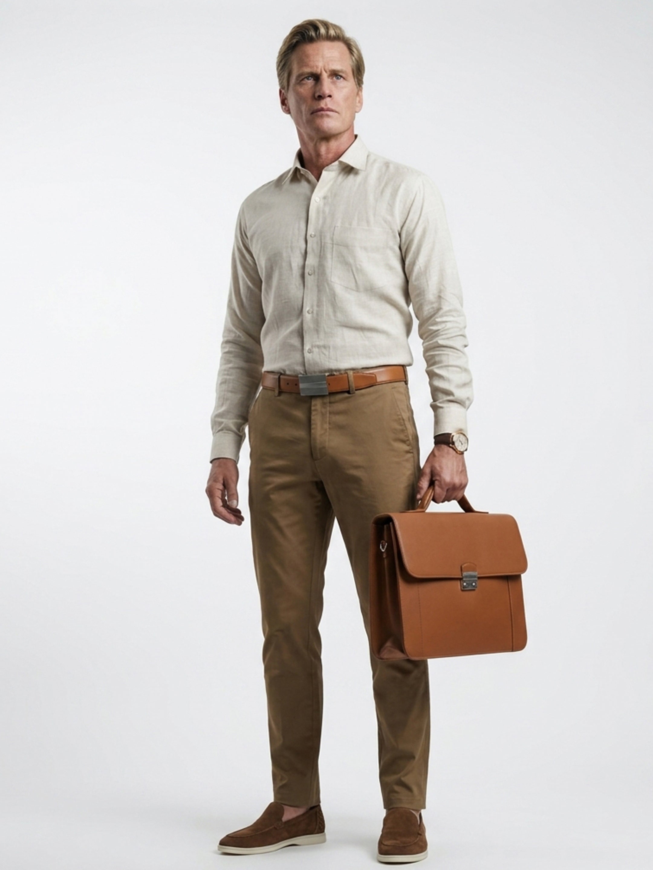 Long Collar Formal Linen Shirt With Pocket Natural Light