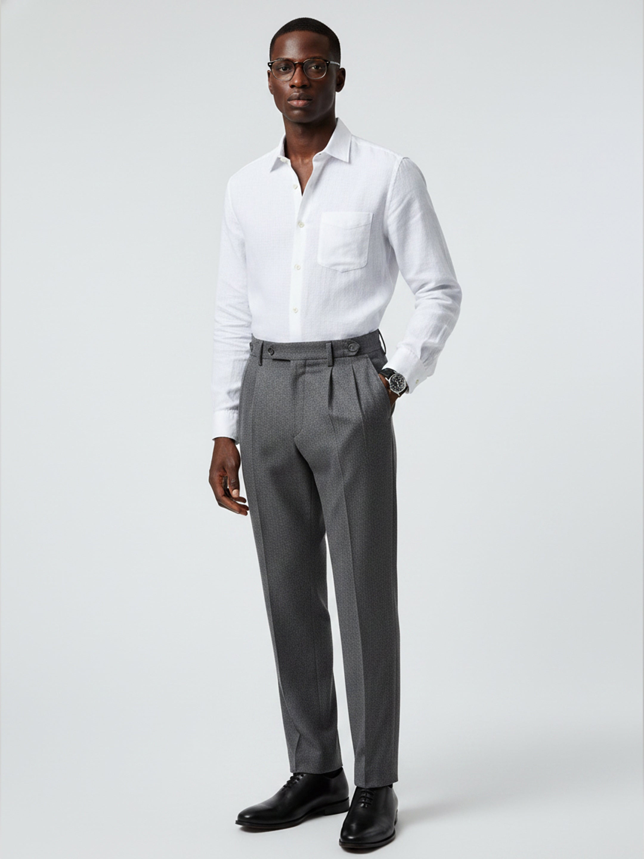 Long Collar Formal Linen Shirt With Pocket White
