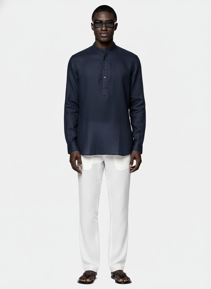 100% Linen Kurta Navy Blue