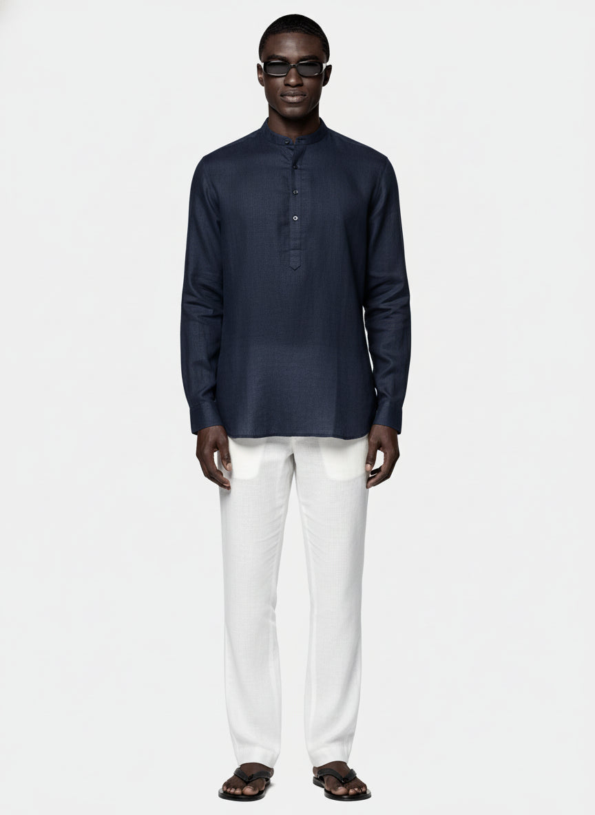 100% Linen Kurta Navy Blue