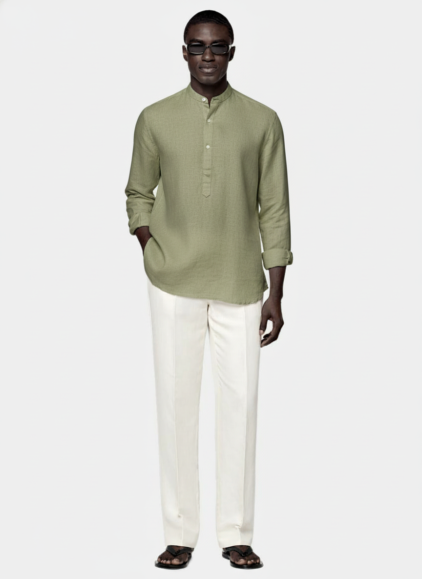 100% Linen Kurta Olive