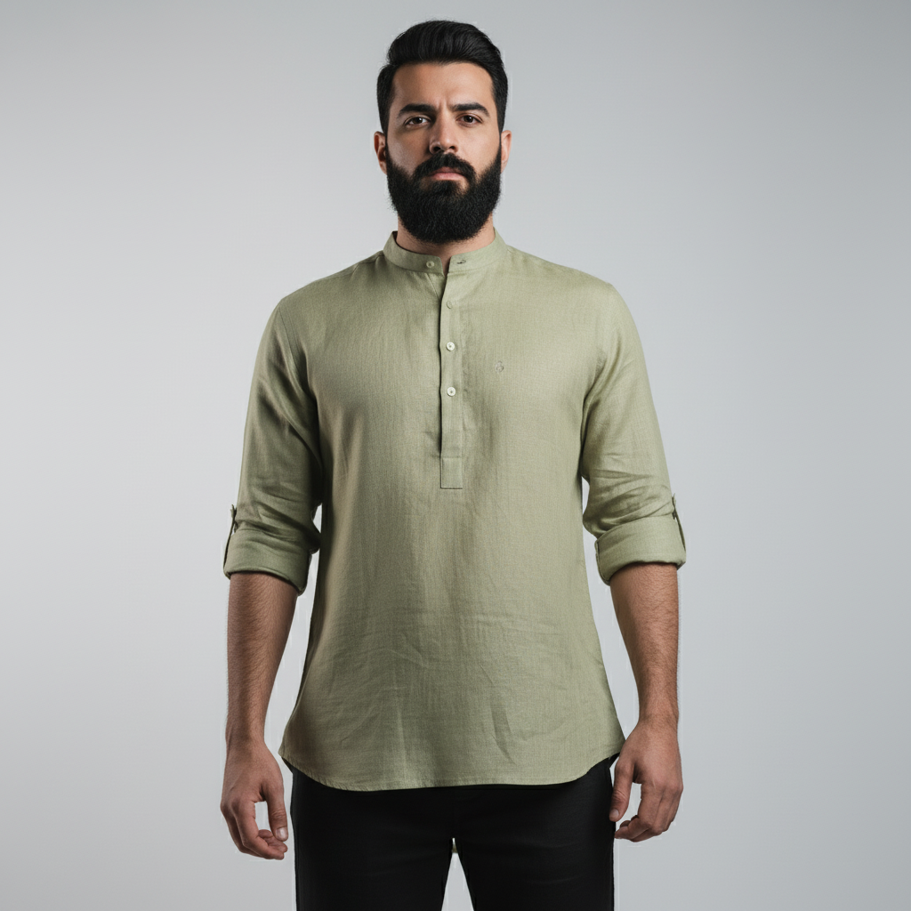 100% Linen Kurta Olive