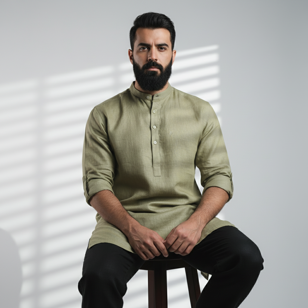 100% Linen Kurta Olive