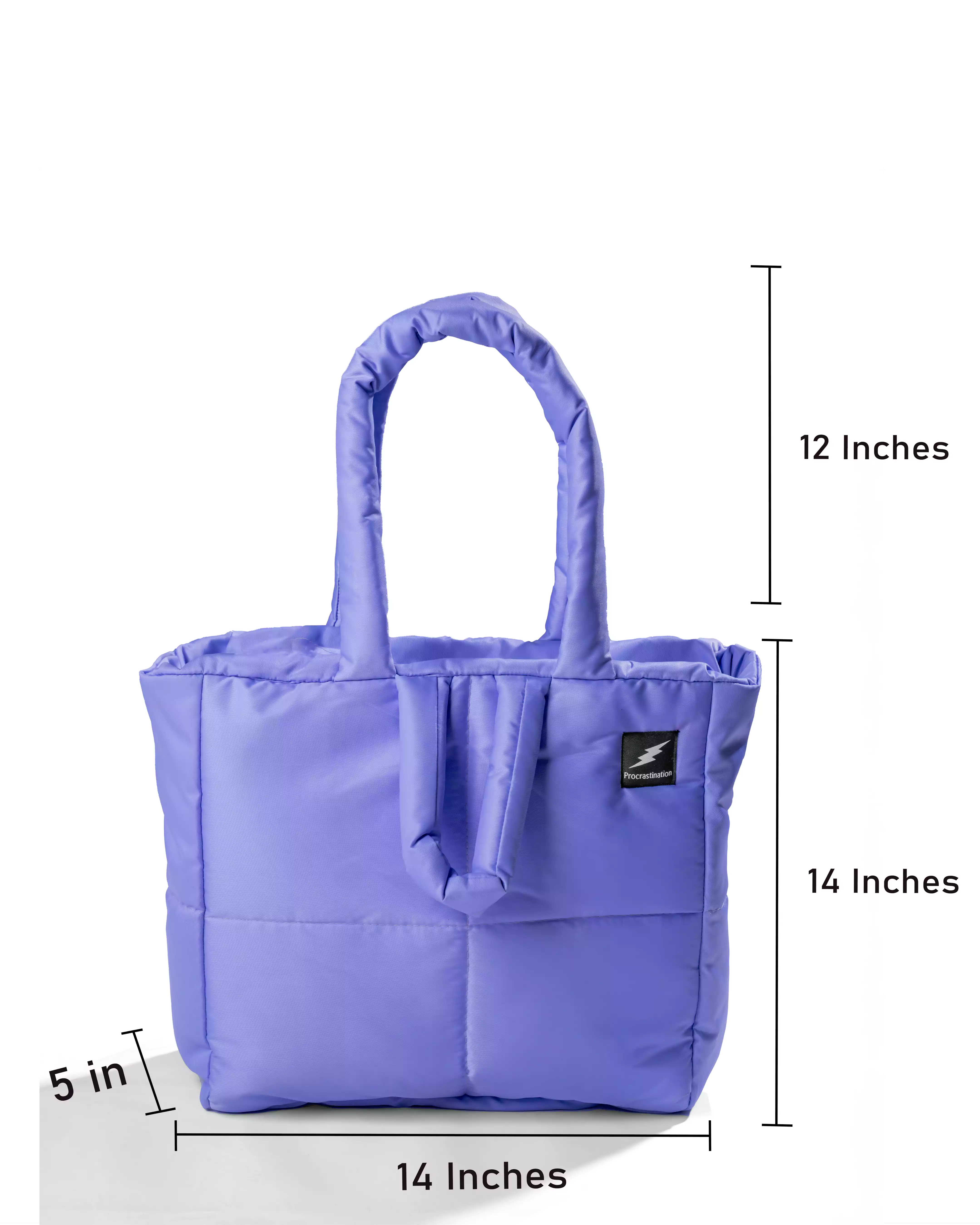 purple  quilted puffer tote bag measurement 