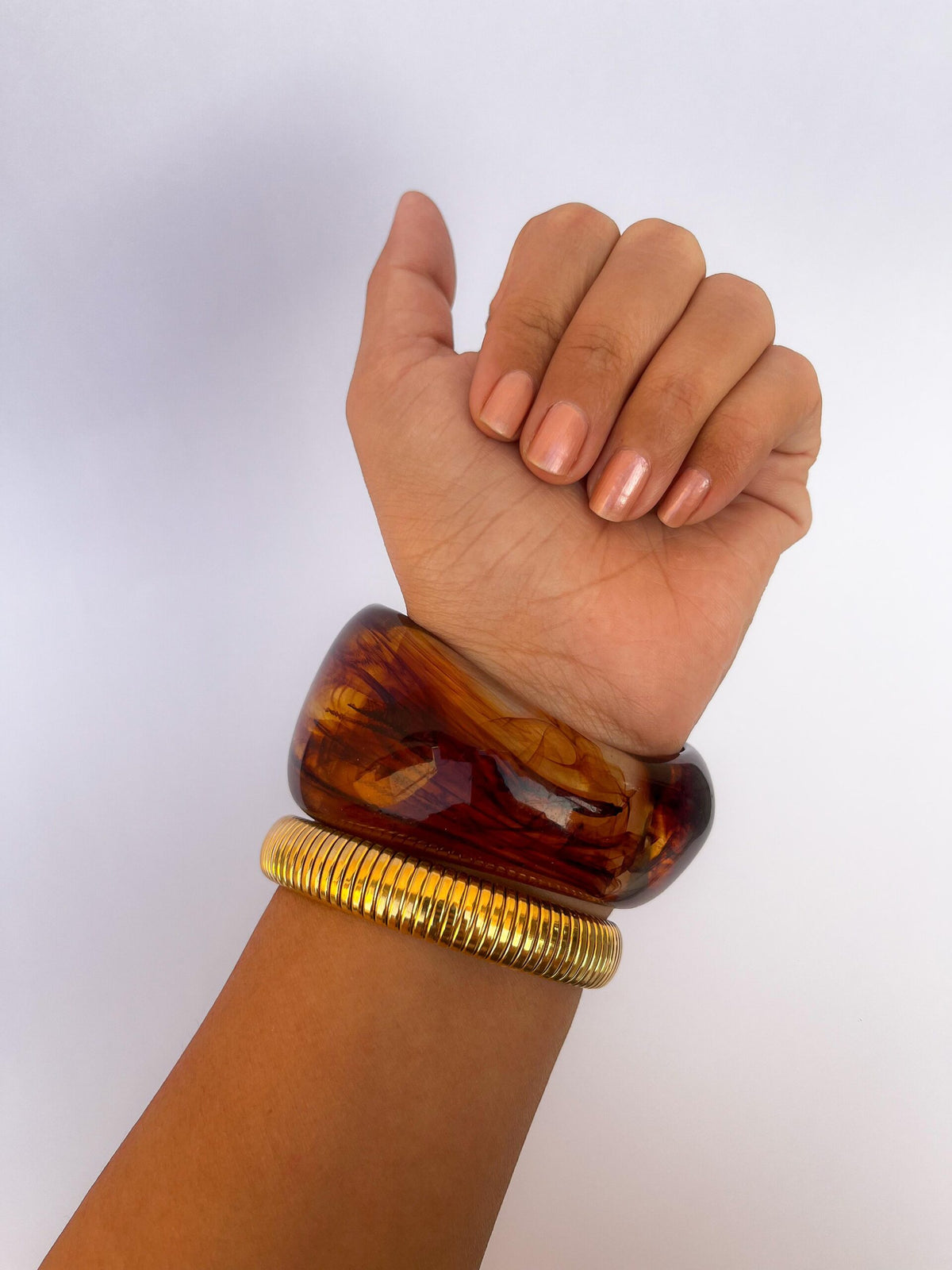 Brown Resin & Gold Waterproof Bangles
