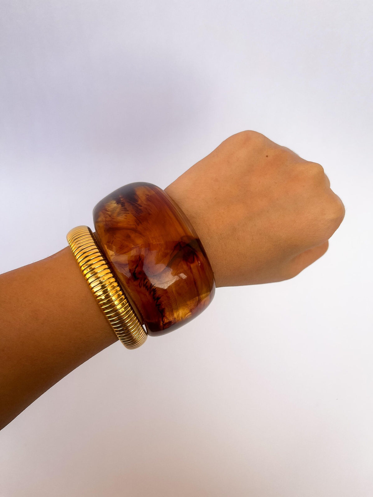 Brown Resin & Gold Waterproof Bangles