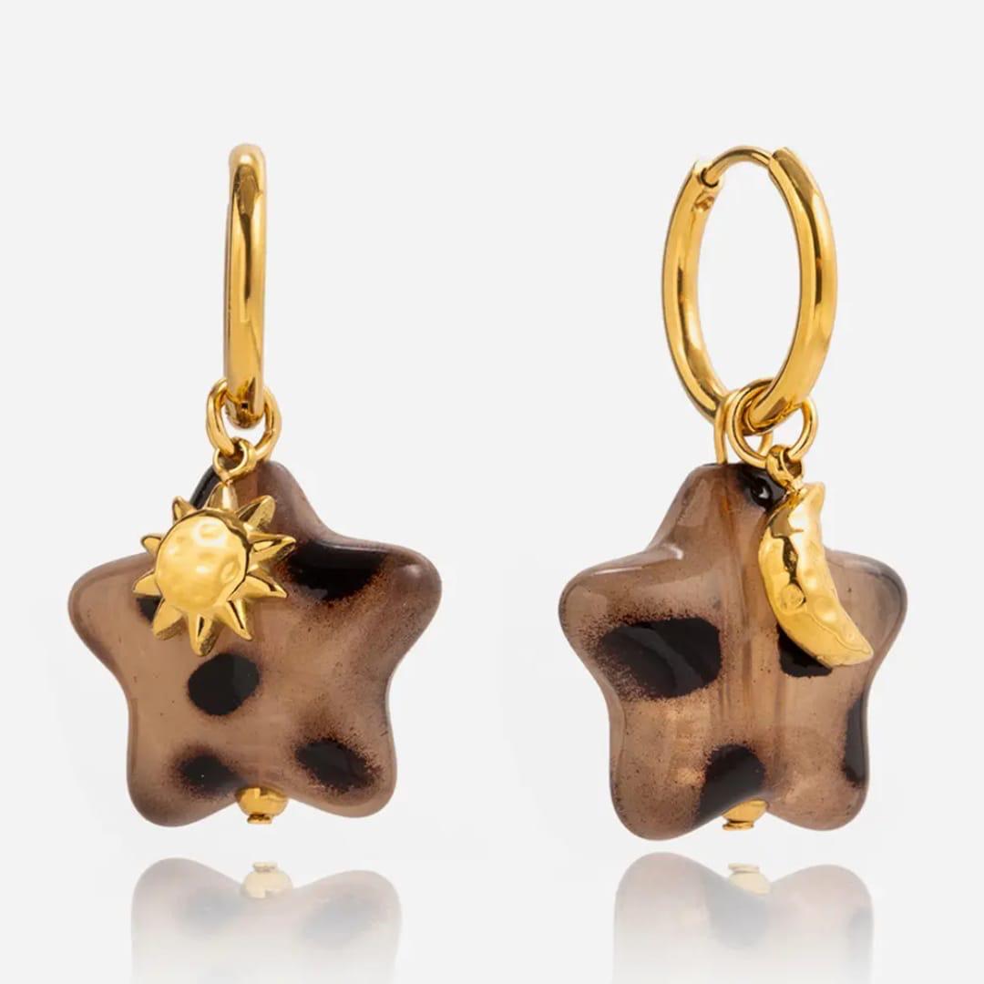 Cheetah Print Star Charm Earrings