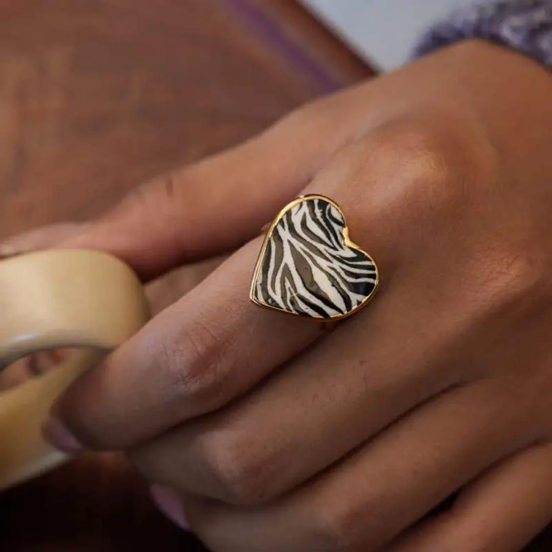 Zebra Print Heart Shaped Ring
