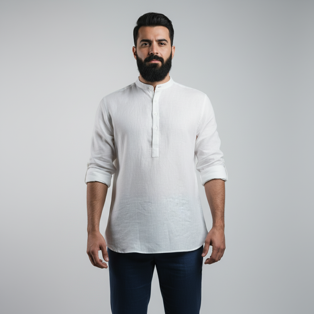 100% Linen Kurta White