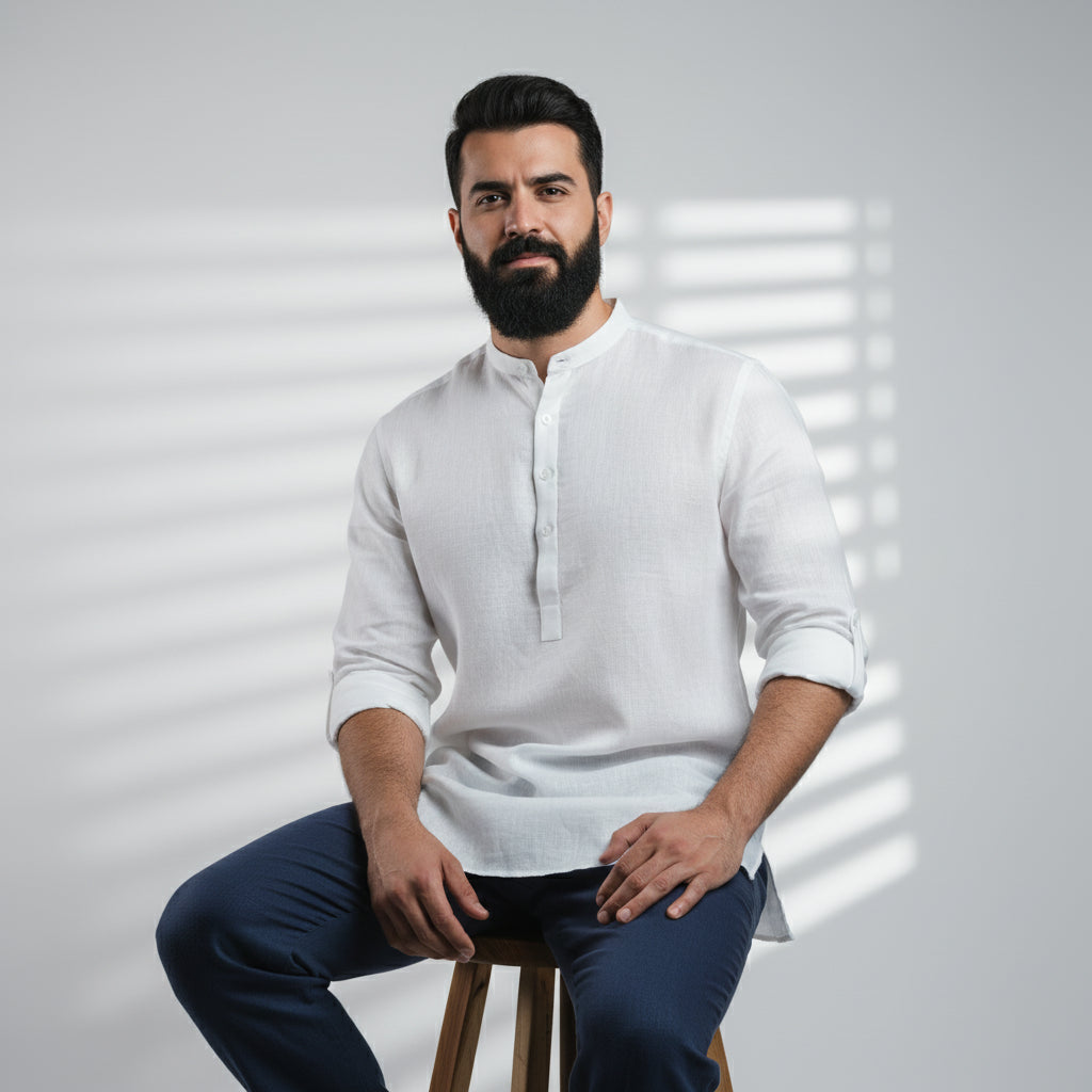 100% Linen Kurta White