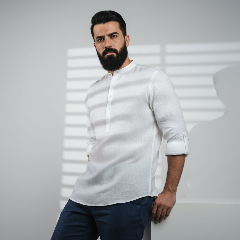 100% Linen Kurta White