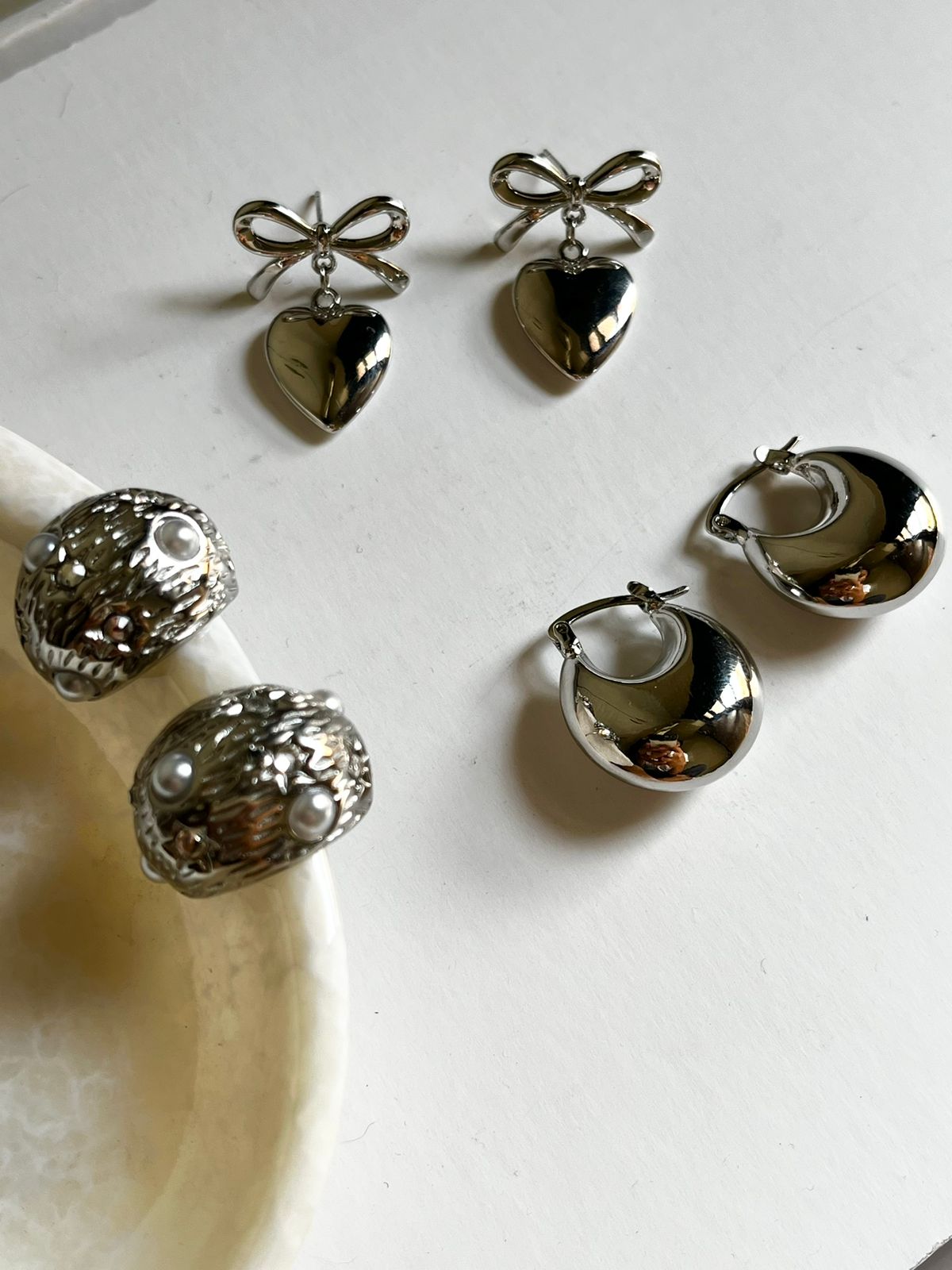 Silver Pearls And Stars Waterproof Earrings