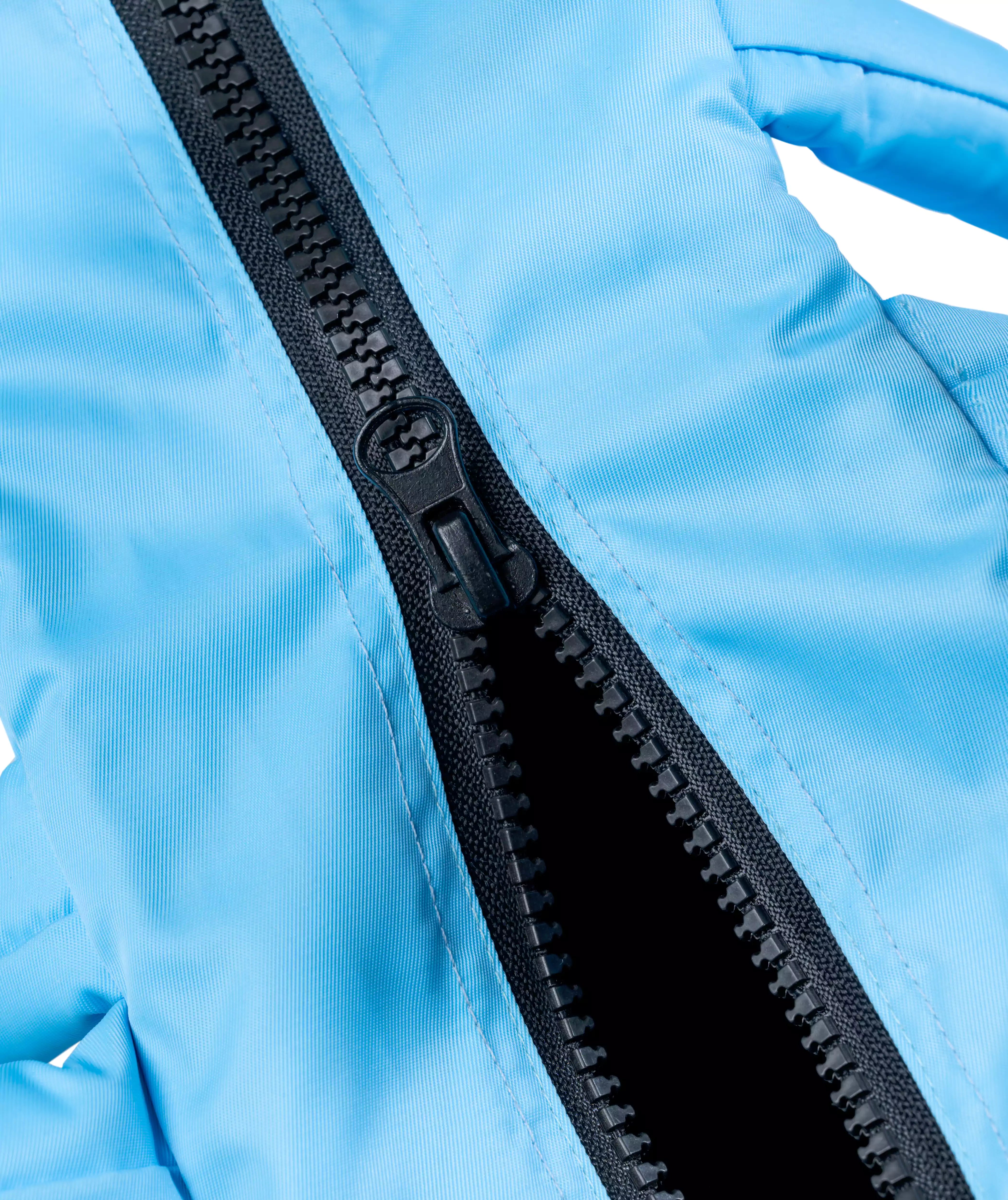 blue quilted puffer tote bag zipper