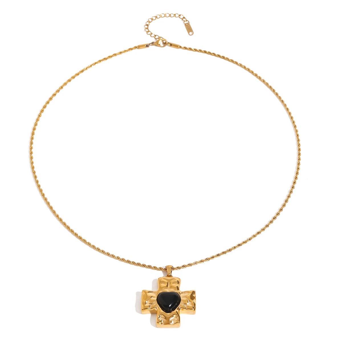 Black & Gold Cross Waterproof Necklace