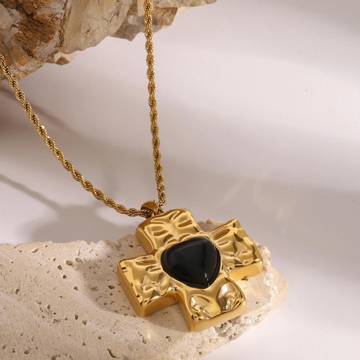 Black & Gold Cross Waterproof Necklace